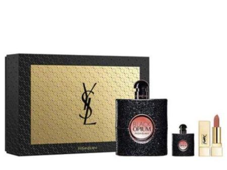 YSL BLACK OPIUM 3 PCS SET FOR WOMEN: 3 OZ EAU DE PARFUM + 0.25 EAU DE PARFUM + LIPSTICK (HARD) For Cheap