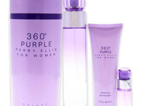 360 Purple by Perry Ellis for Women - 3 Pc Gift Set 3.4oz EDP Spray, 0.25oz EDP Spray, 3.0oz Shower Gel Hot on Sale