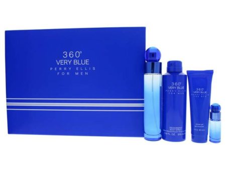 360 Very Blue by Perry Ellis for Men - 4 Pc Gift Set 3.4oz EDT Spray, 7.5ml EDT Spray, 6.8oz Body Spray, 3oz Shower Gel Discount